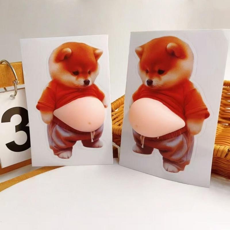 3D Fat Chai Dog Anti Collision Stickers DIY Cute Kitten Soft Silicone Self-Adhesive Stickers Children's Toy Birthday Gift