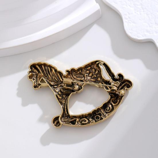 Retro Rocking Horse Brooch Vintage Style Horse Lapel Pin Alloy Horse Brooch Pin with Floral Patterns for Men Women Coat Scarf Hat Outfit Accessory