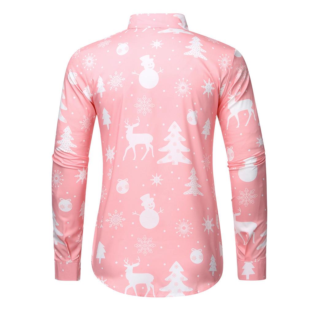 Men Casual Snowflakes Christmas Deer Printed Christmas Shirt Top Blouse