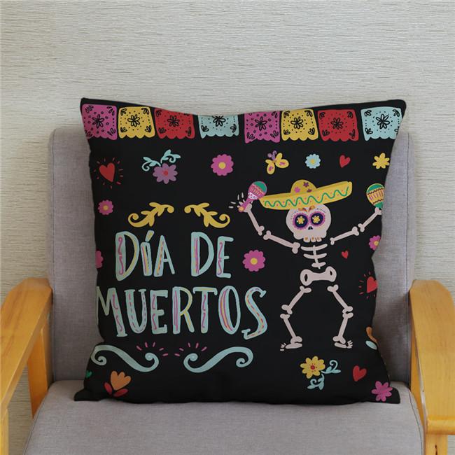 Mexican Day of The Dead Pillowcase Bedroom Living Room Sofa Home Decoration  Cartoon Flower Skull Print Cushion Cover