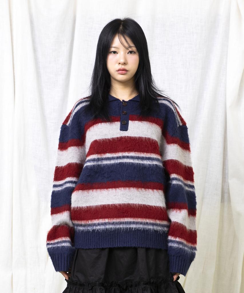 GLACK Gnt080 Good Will Retro Stripe Hairy Knit (Navy)