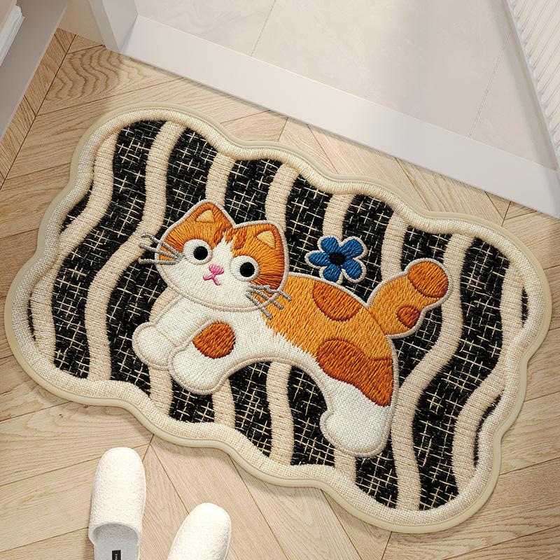 Cartoon Dog Floor Mat Cute Yarn Knit Style Absorbent Rug Non Slip Doormat for Bedroom Living Room Bathroom Home Decor