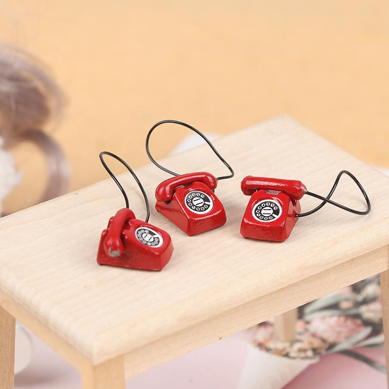 Dollhouse Mini Ornaments Simulated Fixed Telephone Dolls Houses Furniture Decor