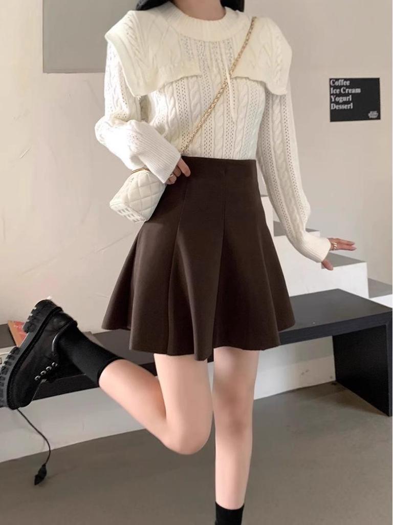 Women's Versatile High Waist A-line Woolen Skirt for Autumn/Winter