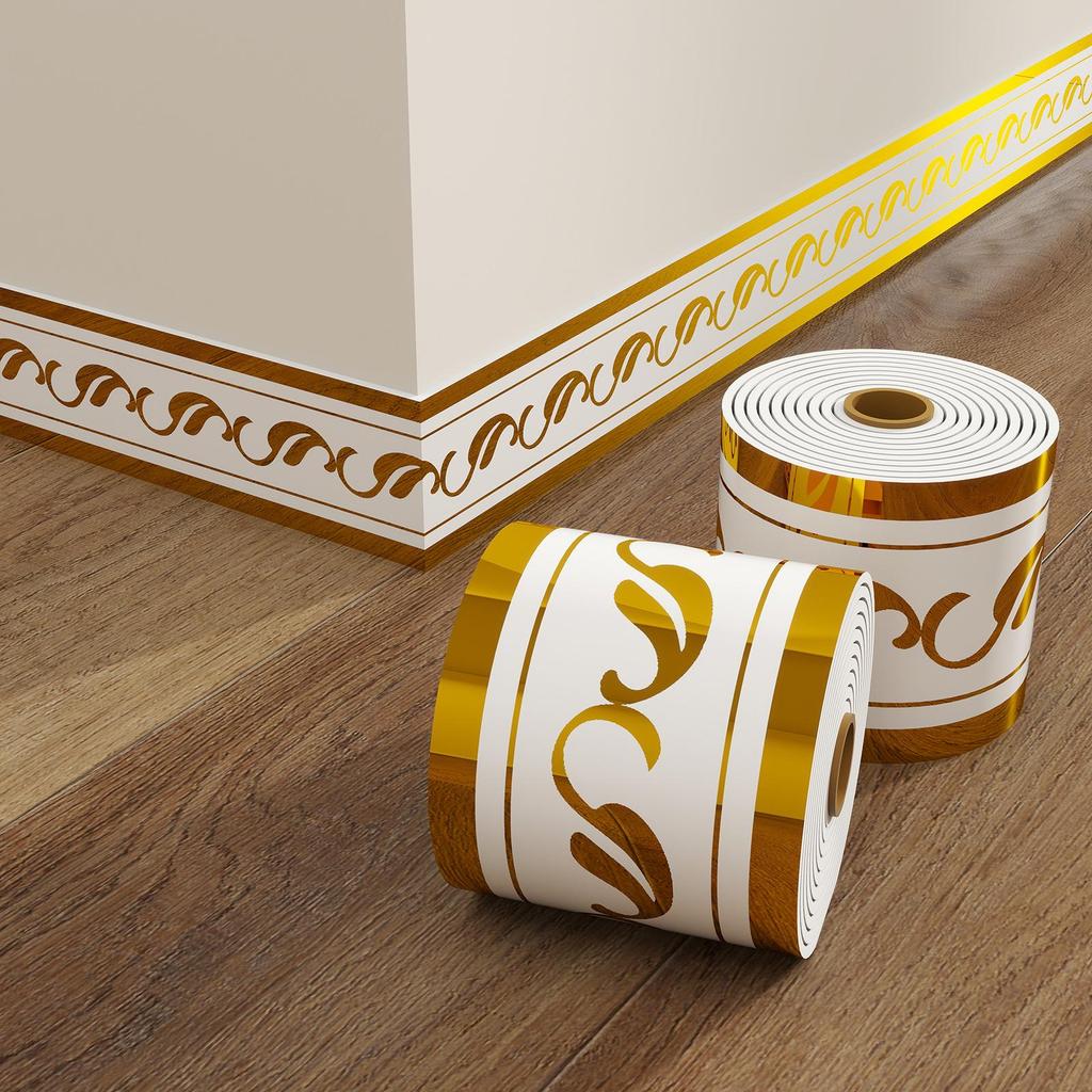 Thick Self-Adhesive PVC Baseboard - Waterproof Wall Skirting Decor, Imitation Tile Kickboard Strip, Easy Peel & Stick