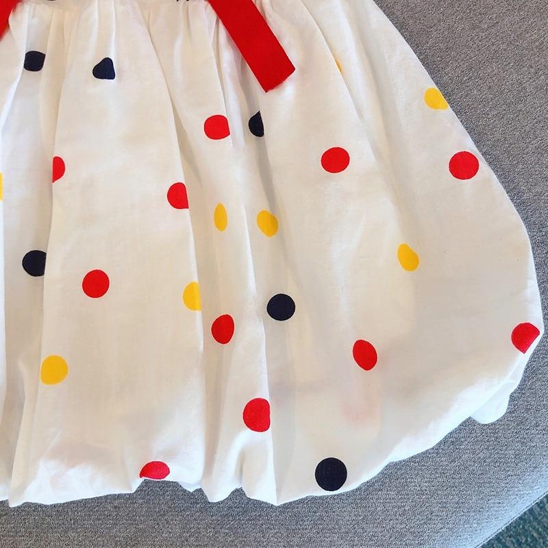 Summer Toddler Girls Polka Dots Dress Puff Short Sleeve Ruffle Ball Gown Dresses O-Neck Back Lace-up Pleated Dress Children Outfit 3-8T