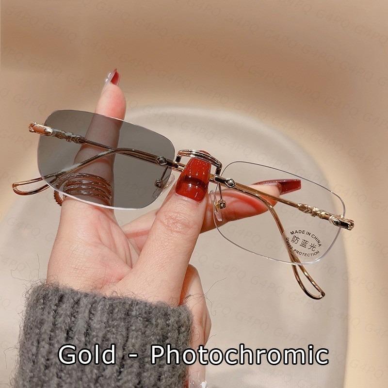 Photochromic Anti- Radiation Reading Eyeglasses 0 + 1 . 0 + 1 . 5 + 2 . 0 +2.5+3.0+3.5+4.0GlassesforFemaleMaleRimlessEyeglasses 0