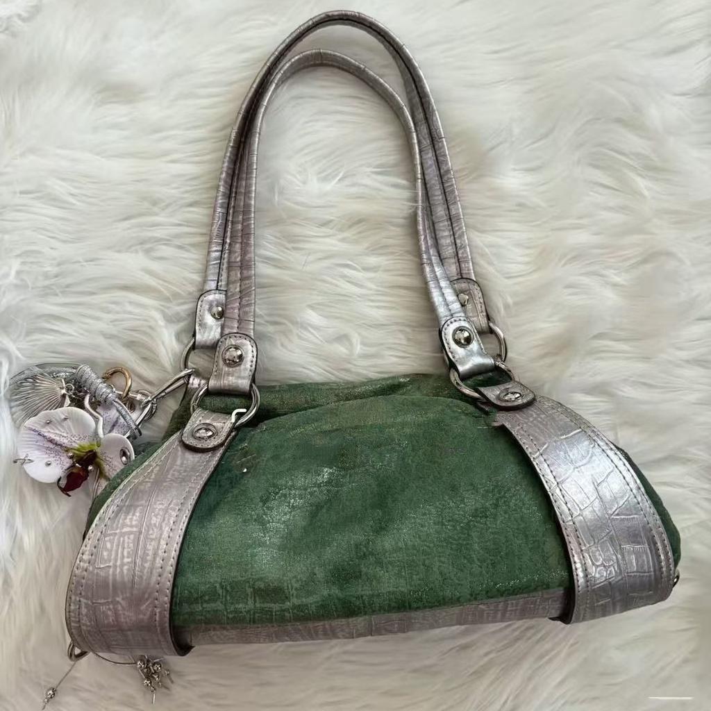 Y2k Punk Style Shoulder Bag Vintage Patchwork Large-capacity Underarm Bag Rivet Diamond Decor Women's Fashion Commuter Handbag