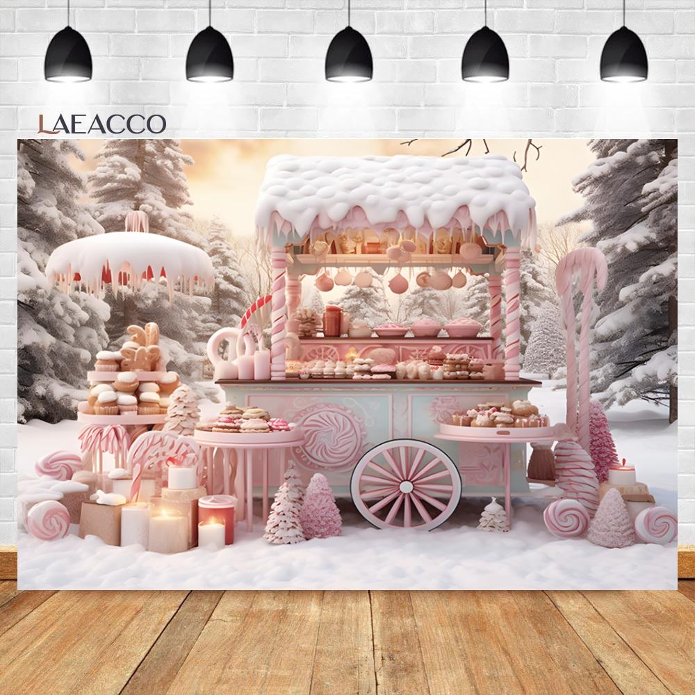 Laeacco Christmas Camper Pography Backdrop Winter Snowy Pine Trees Mini Bus Baby Birthday Family Holiday Portrait Background