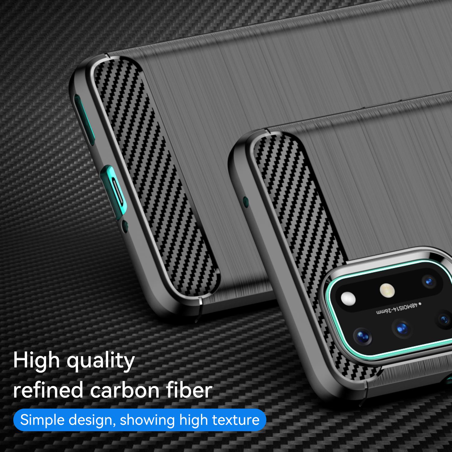 

1.8mm Flexible Carbon Fiber Texture TPU Case Ultra Thin Anti-Fall Phone Cover with Brushed Surface for OnePlus 8T Blue