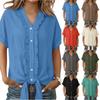 Women's Casual Short-Sleeve Cotton Linen Ruffled Button-Up Shirt