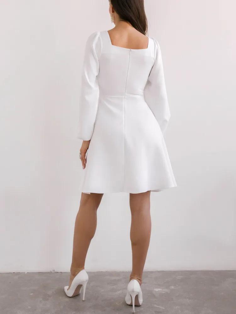Fashionable Casual Solid Color Long-sleeved Puff Sleeve Dress For Women
