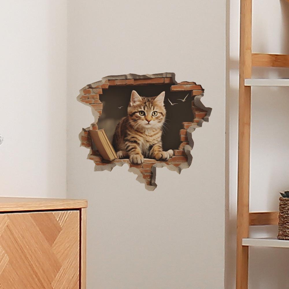Peek-a-Boo Cartoon Cat Background Wall Sticker for Bedroom Living Room Hallway Self-Adhesive Removable Decal