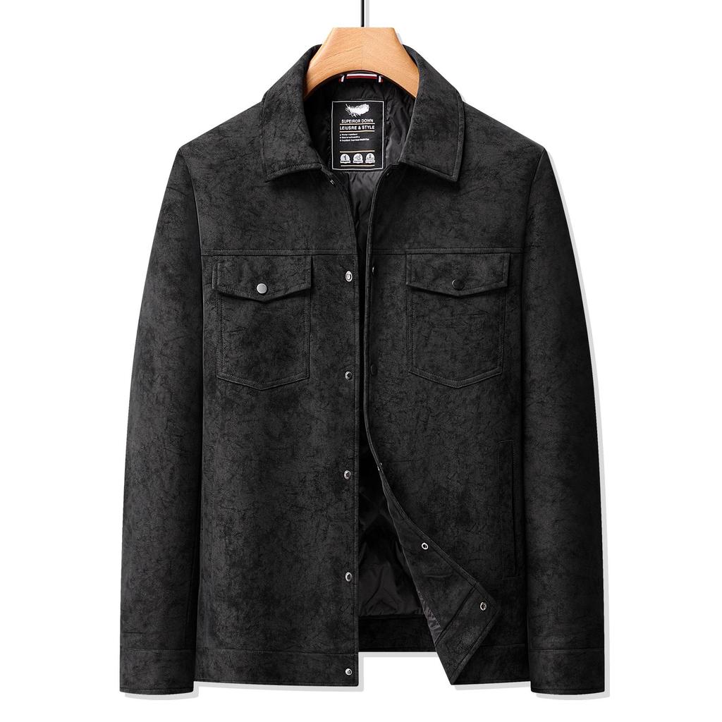 2025 Men's Plus Size Camouflage Leather Down Jacket with Lapel - Trendy Warm Winter Outerwear