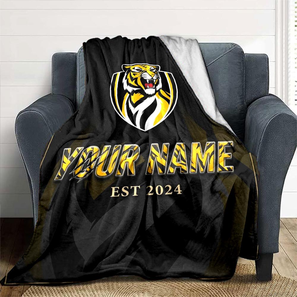 Name Custom Richmond Tigers Print Flannel Blanket High Quality Warm Comfortable Cover for All Seasons Perfect for Gifts Home Decor