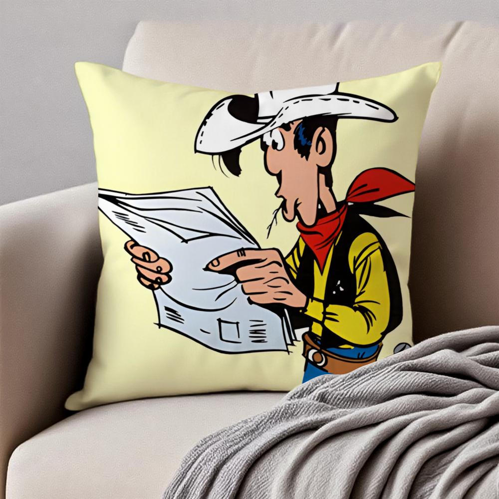 Classic Western Cartoon LLucky Luke Cushion Cover Pillowcase Antidustmite Invisible Zipper Short Plush Sofa Cushion