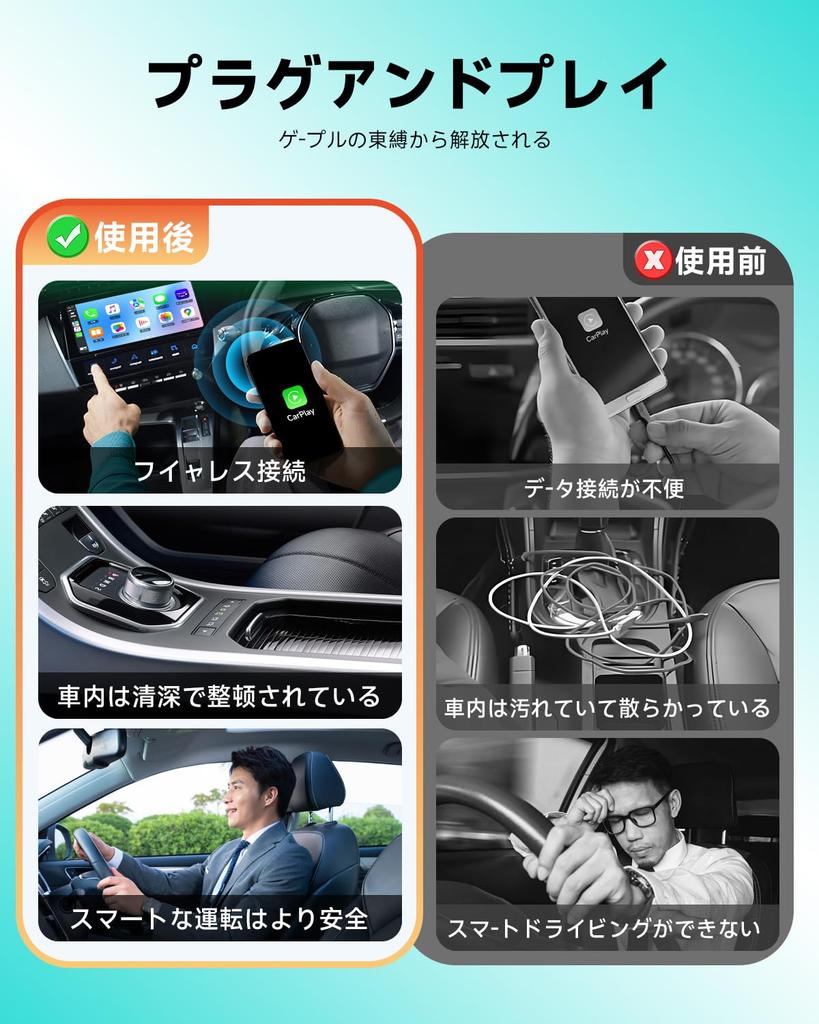 HEYINCAR+ Wireless Adapter with Double-Sided Head Design, Wireless CarPlay/Android Auto Adapter, Wireless CarPlay &