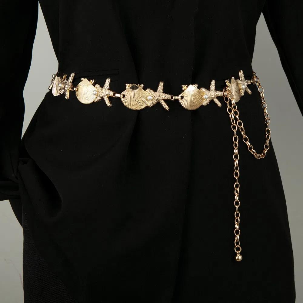 Ornaments Bohemian Shell Waist Belt Zinc Zinc Alloy Pearl Starfish Beach Body Chain  Vacation