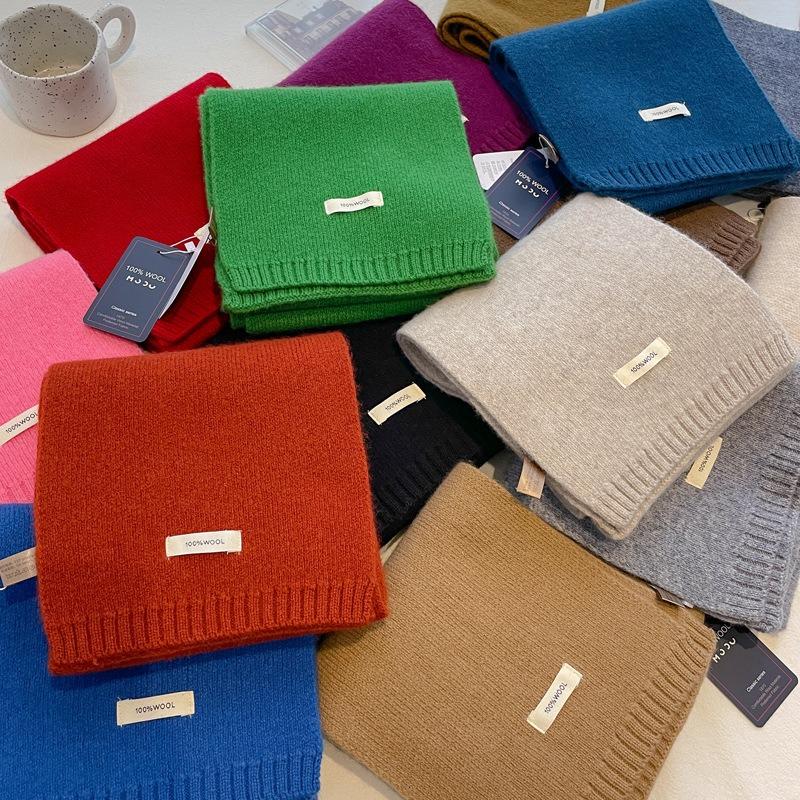 Pure wool scarf women's winter high-end solid color couple scarf men's new warm and versatile knitted scarf