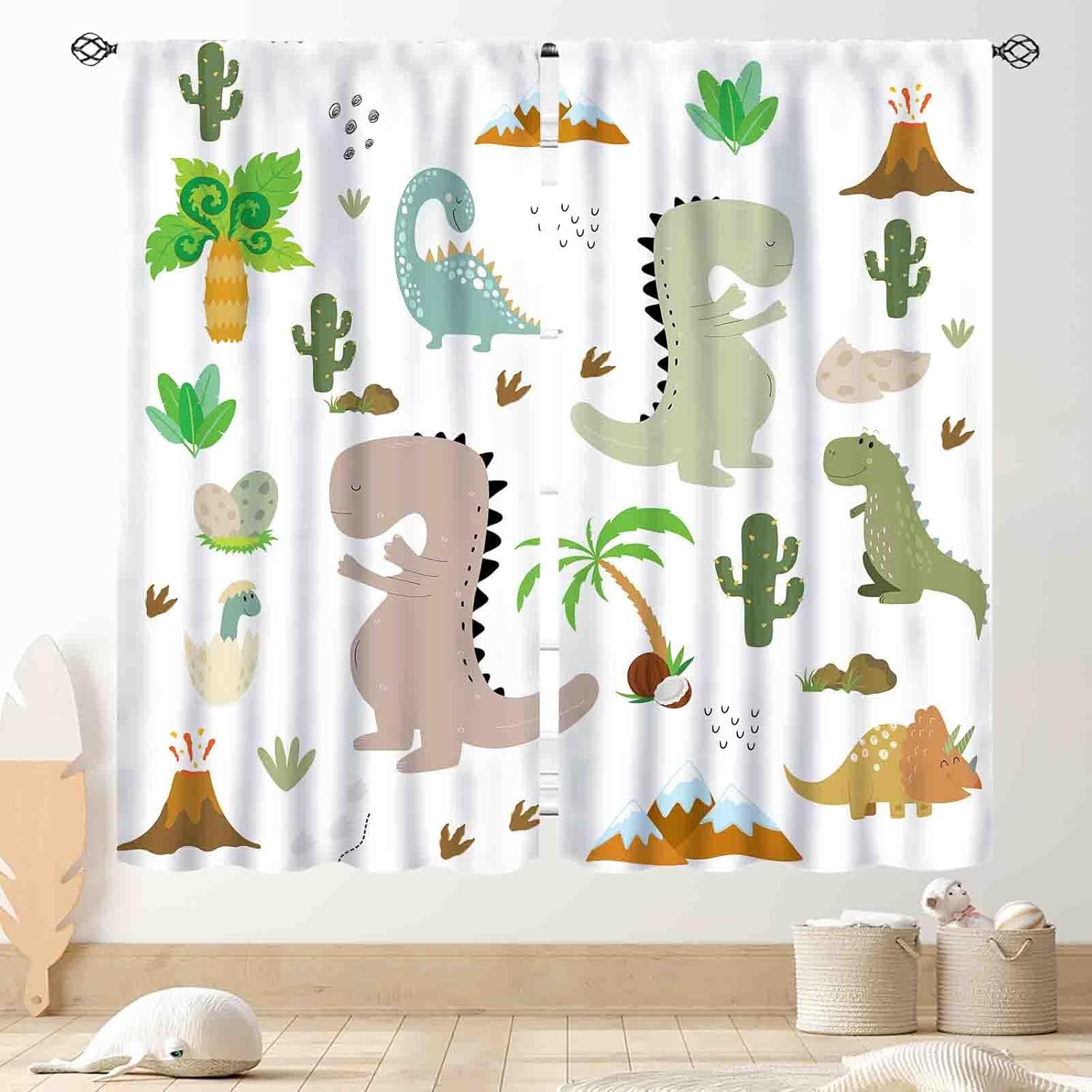 Детские шторы с динозаврами для комнаты мальчика, мультяшные динозавры, забавные, милые, сафари-животные, красочные оконные шторы, драпировка для 53x116CM-2PC