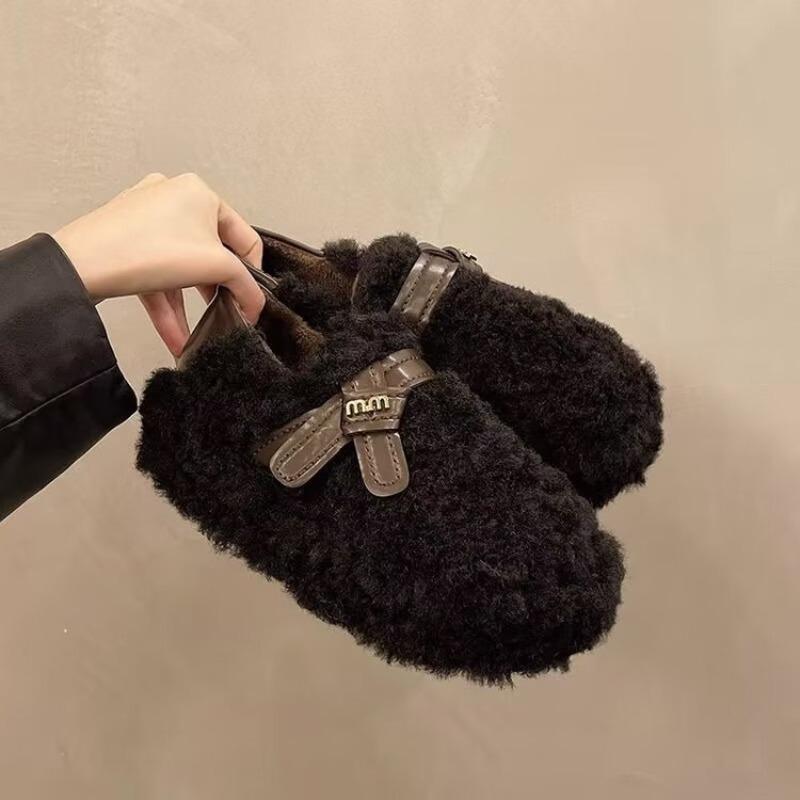 

Туфли из овечьей шерсти с леопардовым принтом, бархатно-хлопковые туфли на платформе, женская обувь, новая зимняя обувь 40 чёрный