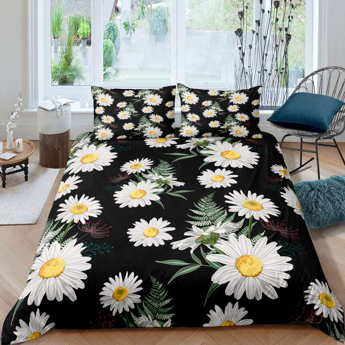 

Daisy Flower Duvet Cover Full Queen 2/3Pcs Botanical Floral Bedding Set Pastoral Style Comforter Cover For Kids Girls Women Room EU Single(135x200cm)