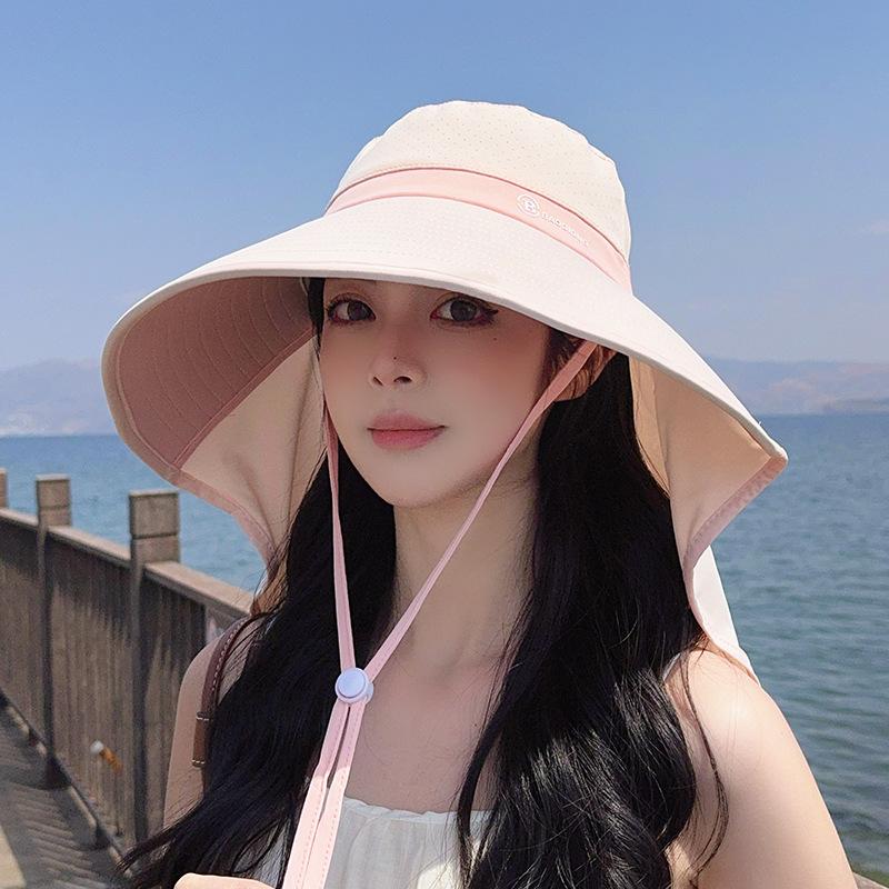 Summer Breathable Shawl Neck Protection Bucket Hat Outdoor Large Brim Sun Protection Hat Mountain Riding UV Protection Sun Hat