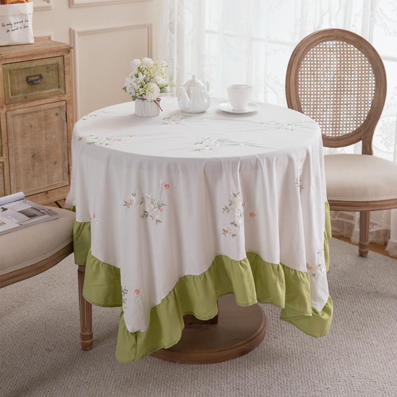 Fresh Spring Cotton Plant Green Embroidery Embroidery Flower Grass Lotus Leaf Fungus Edge Coffee Table Table Cloth