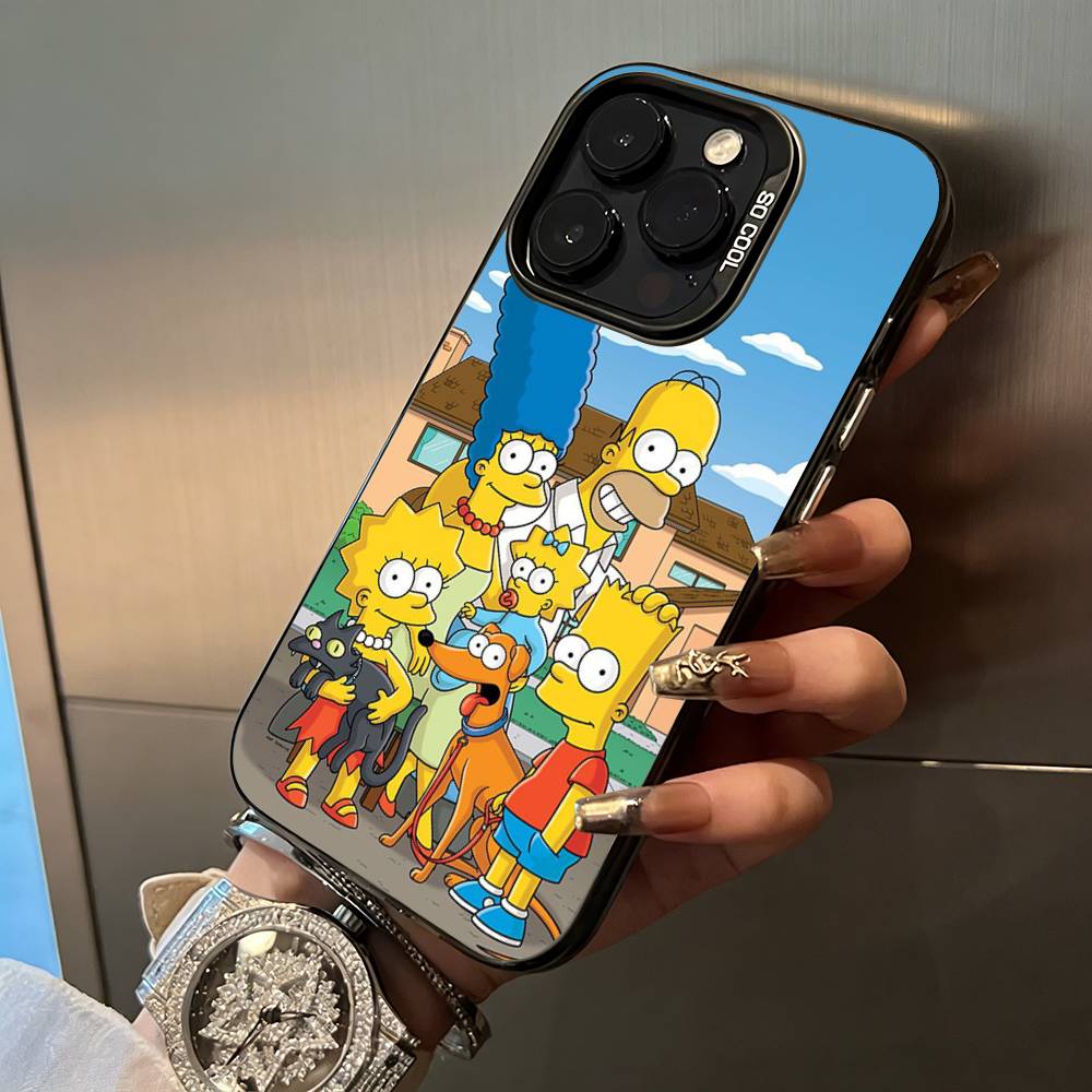 Simpsons-Funny Cartoon Phone Case For iPhone 17,16,15,14,13,12,11 Plus Pro Max Colored Silver Phone Case