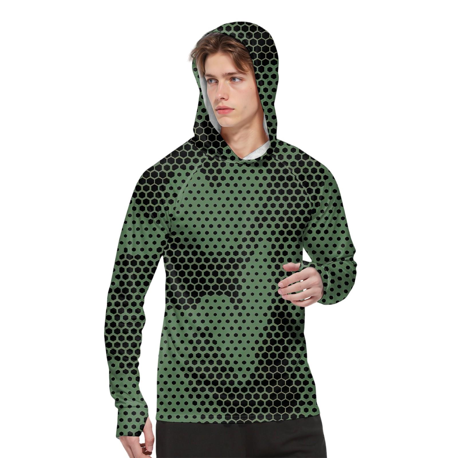 Мужская модная рубашка с длинным рукавом с принтом и капюшоном SPF/UV M зелёный