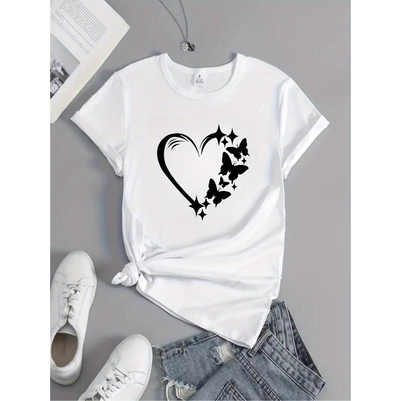 European Size A Cute Summer T-Shirt with a Heart Print Design, Perfect for Spring And Summer Casual Sports Wear for Women.