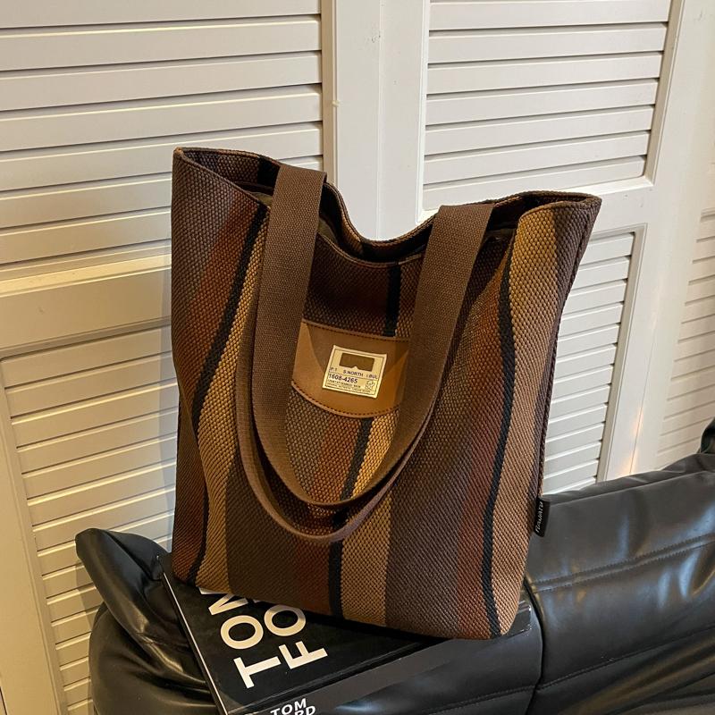 Striped Canvas Bag Women's New Summer Casual Lightweight Shoulder Bag Large Capacity Tote Bag Shopping Bag