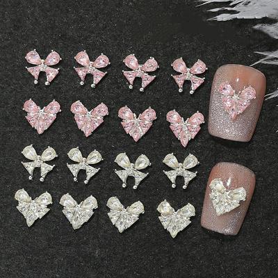 2Pcs Retro Nail Accessories With Diamond Inlaid Sparkling Zircon Large Butterfly Love Heart Colorful Diamond Love Nail Charms