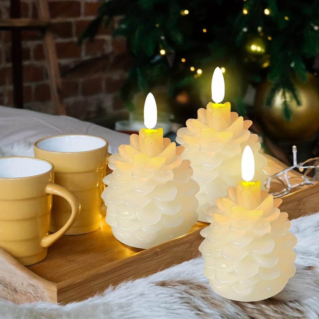 1Pcs Flameless Led Candle For Home Christmas Party Wedding Decoration pinecone Electronic Battery-Power Tealight Candles