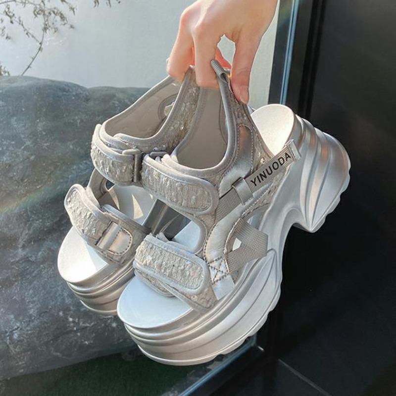 Fashion 8CM Chunky Platform Sandals Women 2025 New Summer Bling High Heels Sandals Woman Beach Casual Slides Thick Sole Walking Slippers