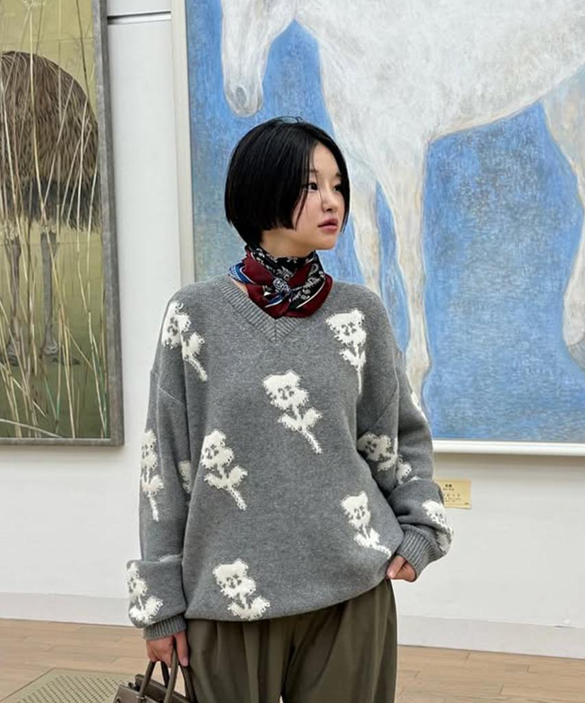 SINOON Sn Flower Loose Fit Knit (Grey)