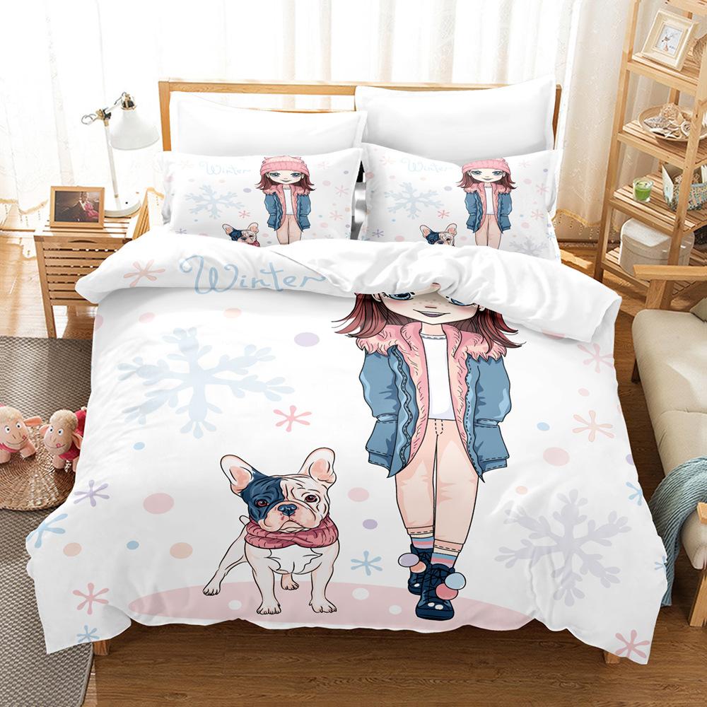 Digital Printing Chemical Fiber Sexy Beautiful Women Bedding Three-Piece Set, Starting From Approval