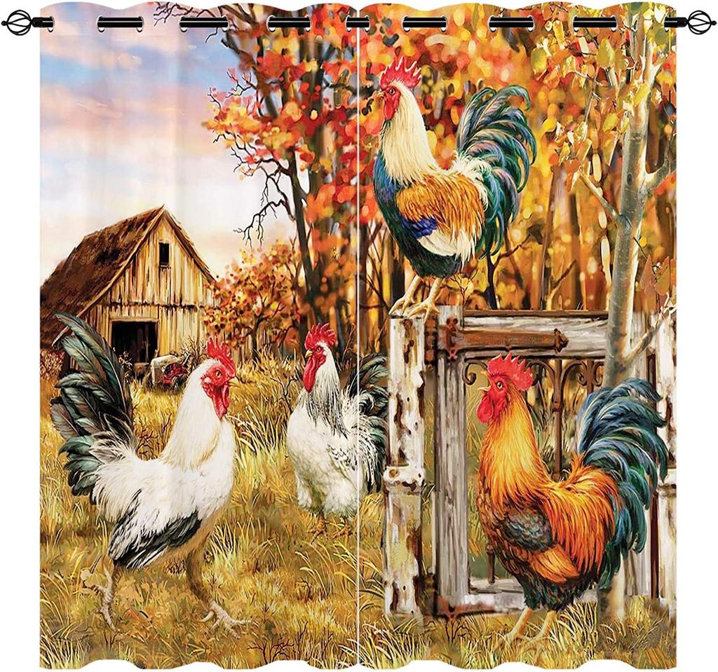 Rooster Miller-Aniaml Chicken Window Curtains, Living Room, Kitchen, Balcony, Home Decor, Bedroom, Patio Decoration