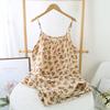 Crepe Cotton Yarn Print Multi-color Women's Summer Suspender Short Sleeve Shorts Set Loungewear Pajamas