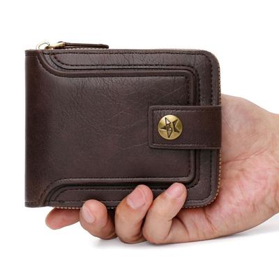 Vintage Men High Quality PU Leather Small Wallet Short Horizontal Zipper Coin Pocket Tri-fold Card Case Purse Billetera Hombre