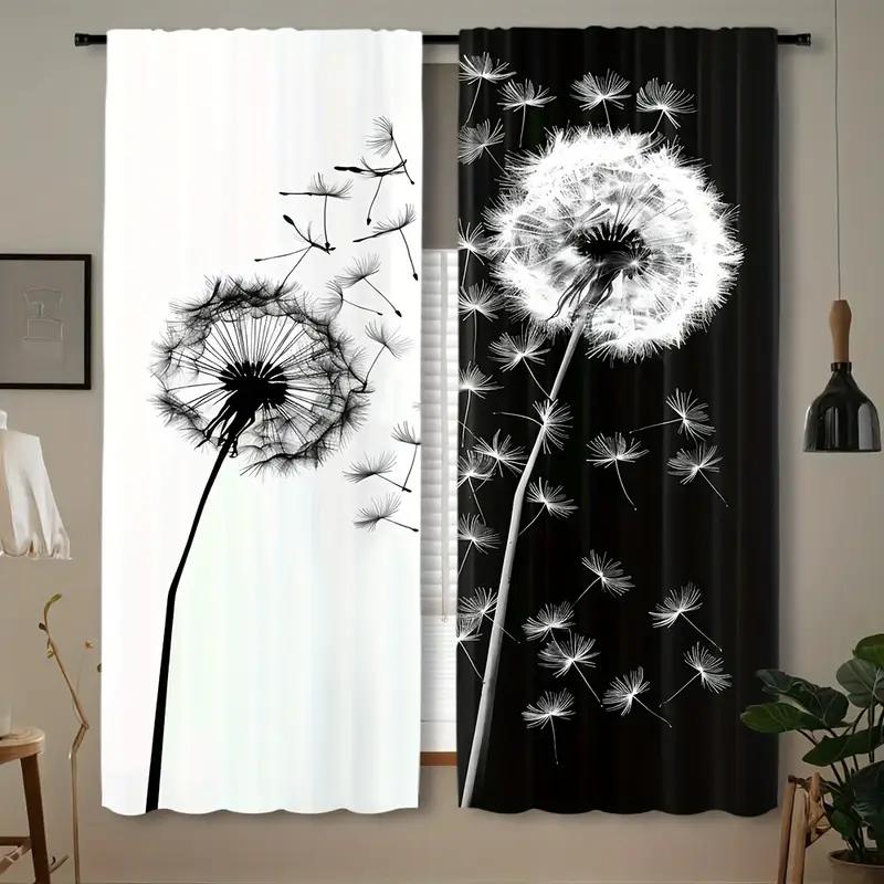 

2PCS 2D flat curtains, polyester material, dandelion print art design, pole bag design, bedroom, home decoration 24x59in(60x150CM)x2&Rod Pocket