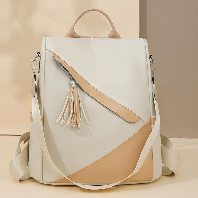 Tassel Backpack Large Capacity Women's Color Contrast Commuter Backpack Multifunctional Shoulder Bag