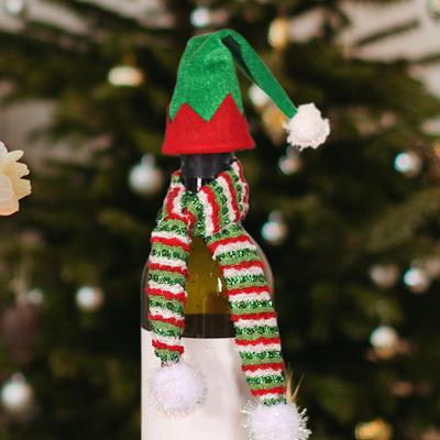 Housse de Bouteille de Vin de Noël Décorative Bouchon de Bouteille Festif Chapeau et Écharpe Réutilisables pour Bouteille de Vin pour Fête Réunion de Fête