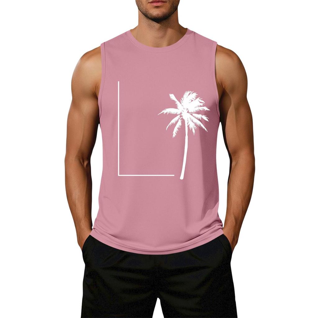Men's Loose Fit Casual Sleeveless Tank Top Palm Tree Graphic Print Summer Muscle Shirt Lightweight Breathable
