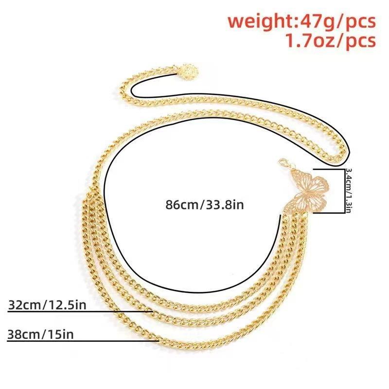 Butterfly Waist Chain Elegant Multi-Layer Butterfly Tassel Waist Chain Belt For Women Metal High Waist Chain Dress Lady Belt