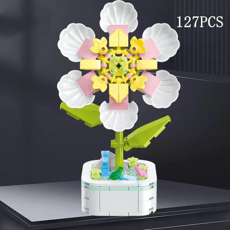 Kalıcı Buket Lale Çiçeği Yapı Taşı 3D Model Ev Dekorasyonu Bitki Saksıda Montaj Tuğlaları Sevgililer Günü Çocuk Hediyeleri