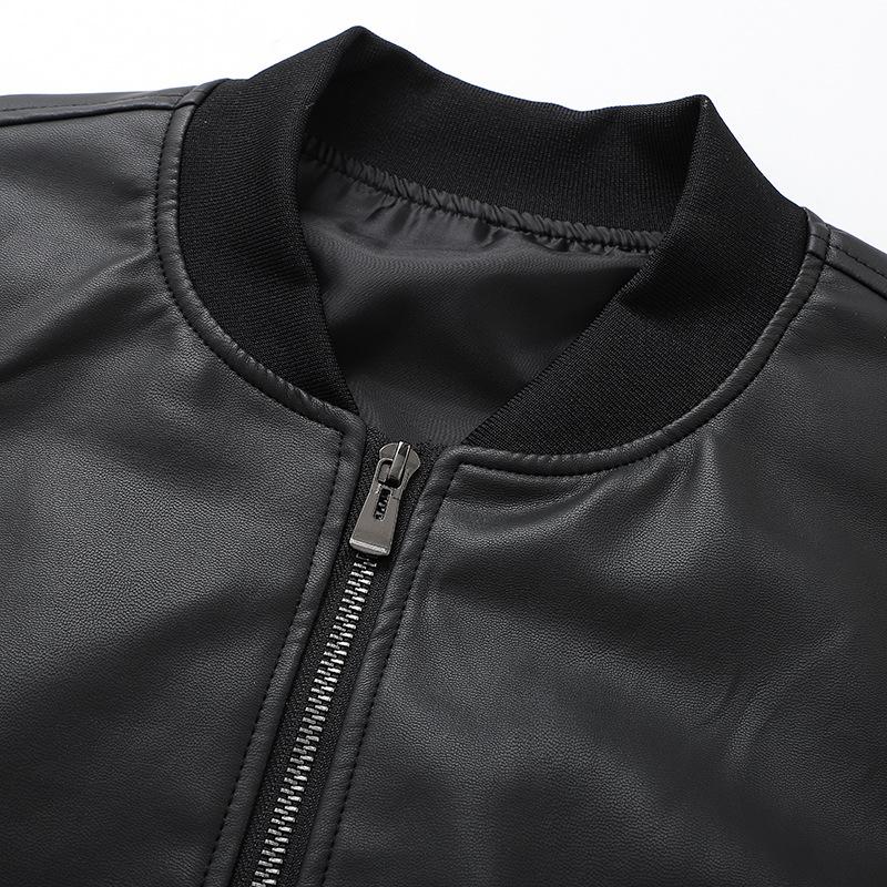 Autumn and Winter New Men's Leather Jacket Fashion Stand-up Collar Embroidery PU Korean Version Slim Youth Leather Jacket Men's Coat Trend