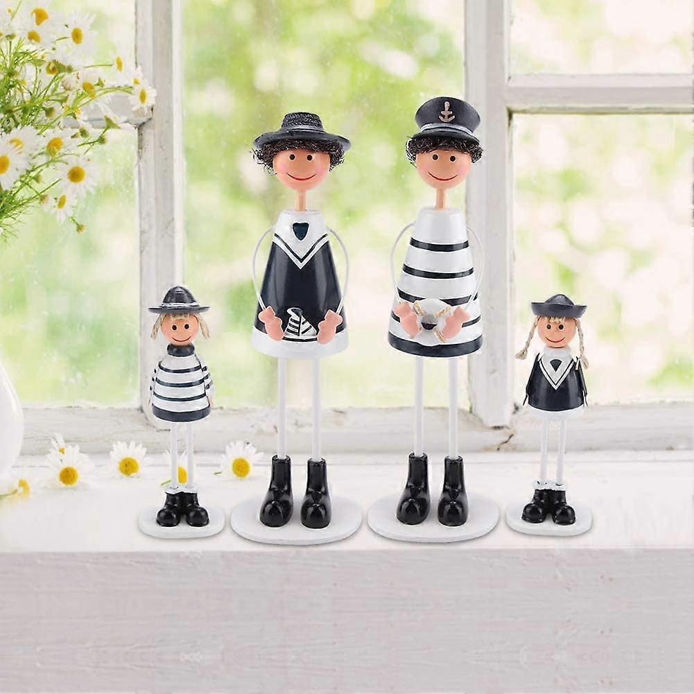 Wooden Navy Style Miniature Dolls Decor Family Dolls with Angel Wing Ornament Desktop Crafts