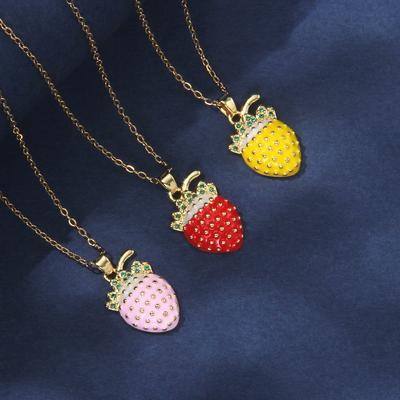 Cute, Sweet, Yellow Pink, Red Strawberry Titanium Steel Necklace