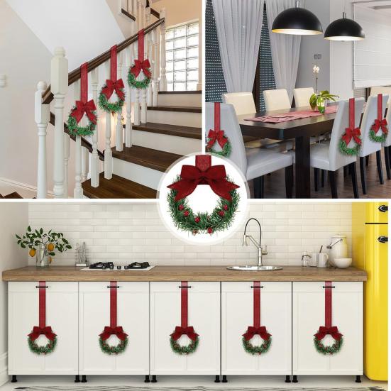 Christmas Mini Cabinet Wreath with Ribbon Bows Red Berries Artificial Small Kitchen Wreath for Window Wall Front Door Farmhouse Xmas Decor